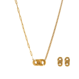 Set di gioielli in acciaio inossidabile placcato oro 18K con collana ad anelli incrociati