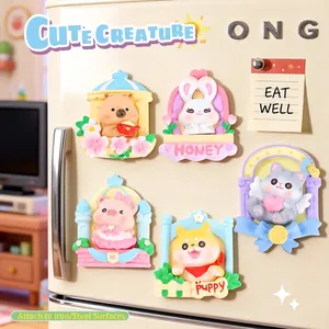 5-pack cute 3D resin cartoon animal magnets with hamster and shiba inu on fridge