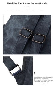 Detail des grauen Rucksacks mit dunklen Metallschnallen und verstärkter Naht am Gurt