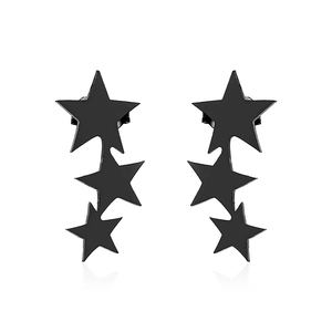 Minimalist matte black stainless steel triple star stud earrings for men and women