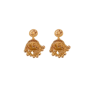 14K gold plated bell tassel earrings with vintage floral stud and ethnic jhumka design