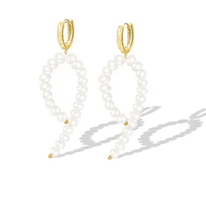 Artificial Baroque Pearl Hoop Earrings With 925 Sterling Silver Earring Post French Style Elegant Twisted Drop Earrings For Women