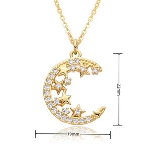 Detailed view of crescent moon and stars pendant showing 19mm width and 22mm height