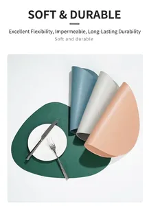 Detail of soft waterproof PU leather placemats in multiple colors with natural texture