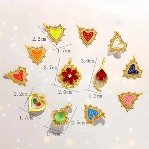 Detailed size specifications for zircon heart and floral pendant jewelry charms