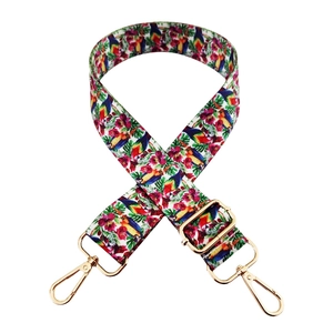 Adjustable colorful tropical parrot print polyester shoulder strap with gold metal hooks