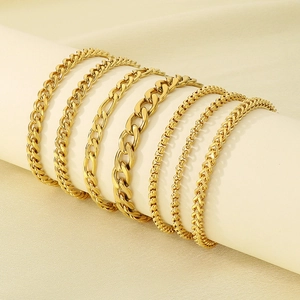 Detailed collection of six 18K gold-plated stainless steel chain bracelets for men and women