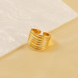 Anello aperto geometrico di lusso in acciaio inossidabile placcato oro 18k su base