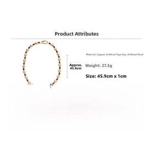 Detail view of retro choker with faux tiger eye, pearls, 45.9cm length and 27.3g weight
