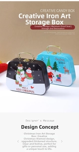 Detail of Christmas tin suitcase boxes with festive snowman and Santa Claus designs