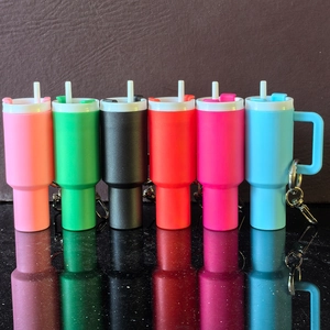 Mini tumbler keychain set in six vibrant colors with straw and hook for bags