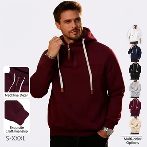 Men Half Zipper Hoodie Fleece Lined Hooded Sweatshirt Casual Sports Solid Color Long Sleeve Pullover