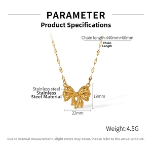 Detailed specs of the gold bow pendant necklace made of stainless steel with dimensions