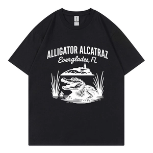 Alligator Alcatraz graphic printed black cotton T-shirt with crew neck and short sleeves