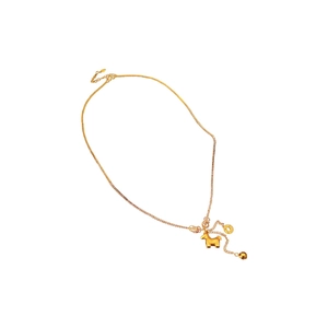 Gold-plated necklace with a vintage pony pendant and coin ring in minimalist retro style