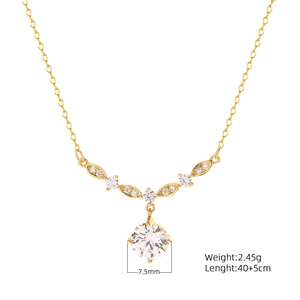 Elegant s925 silver zircon necklace in gold finish with 40+5cm adjustable chain