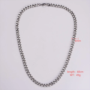 8mm silver Cuban link chain details with 60cm length and 49g weight specifications
