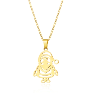 Golden stainless steel Christmas Santa pendant necklace with hollow minimalist design