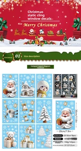 Detailed sheet of 9 3D Christmas window stickers featuring Santa and Snowman in 20x30cm size