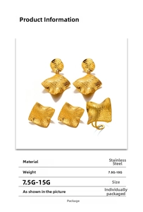 Detail of 18K gold plated stainless steel jewelry set with geometric woven textures