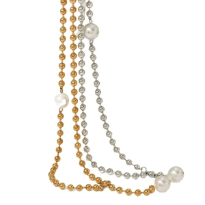 Minimalist stainless steel Y-shaped necklace with gold and silver beads and large pearls