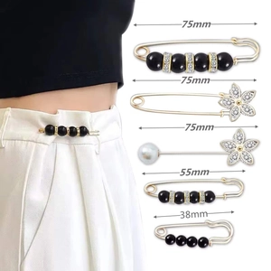 Adjustable waist pin set with pearls and rhinestones for dress and pants tightening