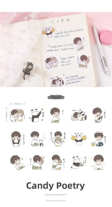 Close-up of cute cartoon stickers with various characters for DIY journal decoration