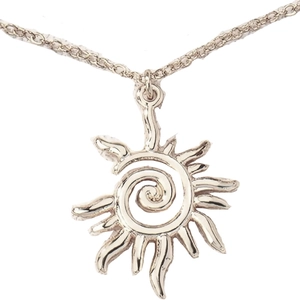Retro silver alloy sun vortex pendant necklace with hollow spiral design for men