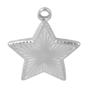 Detailed close-up of a silver 304 stainless steel star pendant with textured radial lines