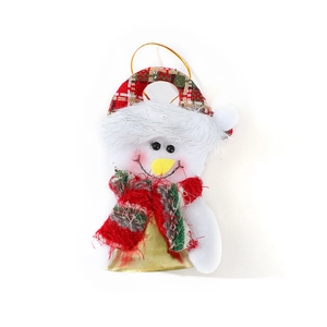 Cute Christmas snowman ornament with red green plaid hat and large golden bell base