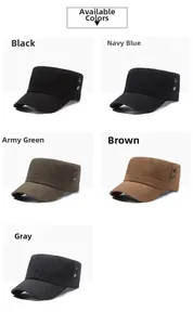 Flat top cadet caps in black, navy, army green, brown and gray with metal rivets