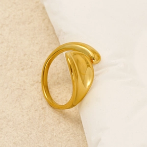Minimalist 18k gold-plated stainless steel open ring with fluid waterdrop design