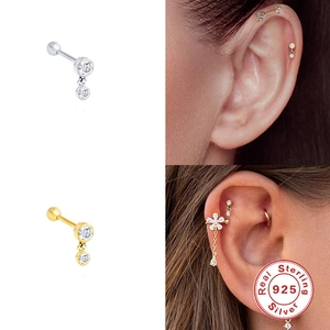 S925 sterling silver screw back earrings with sparkling cubic zirconia for women