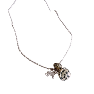 Vintage silver long necklace with tiger eye stone beads and a small horse pendant
