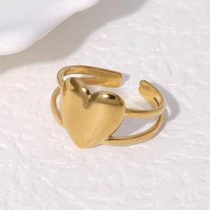 Minimalistischer herzförmiger Ring aus 18K vergoldetem Edelstahl mit verstellbarem Design