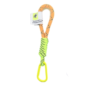 Orange and neon green woven climbing rope keychain with sturdy yellow metal carabiner clip