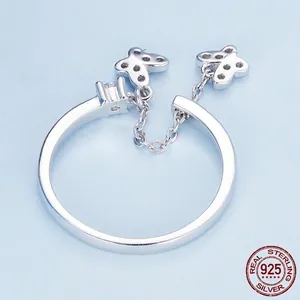 S925 sterling silver butterfly chain open ring with sparkling cubic zirconia stone