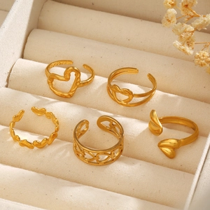 5er-Set 18K vergoldete Herzringe mit verstellbarem offenem Band für Damen