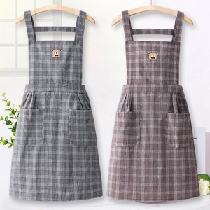 Pure Cotton Kitchen Apron Plaid Lace Ruffle Dual Pockets Princess Style Cooking Women