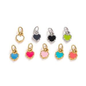 Colorful heart enamel charms with gold and silver metal bases for DIY jewelry making