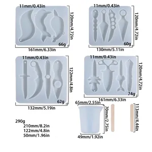 DIY resin mold set with sizes for 4 dagger silicone molds, measuring cup, and wood sticks