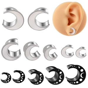 Stainless Steel Moon Shaped Ear Gauges Hollow Crescent Shell Inlay Ear Plugs Piercing Body Jewelry For Men Women Punk Style