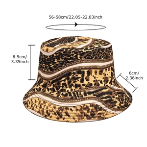 Leopard print bucket hat for women with structured stitching and sun protection feature