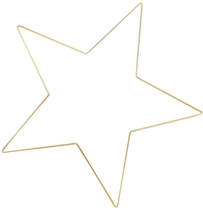 Close-up of a minimalist golden star-shaped metal wire frame for DIY crafts and decor