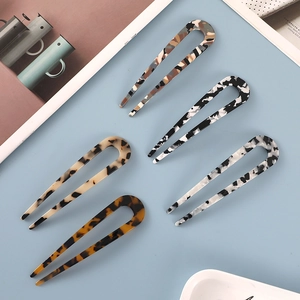 Five pieces of tortoiseshell pattern acetate U-shaped hair pins for bun styling