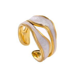 Minimalist 18K gold plated titanium steel open ring with white enamel finish for women