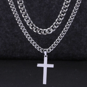 Layered Cross Pendant Necklace Stainless Steel Cuban And Twist Chain Hip Hop Jewelry For Men Women