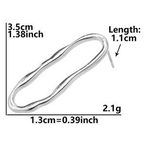 Detailed view of silver irregular oval earrings with precise size and weight measurements