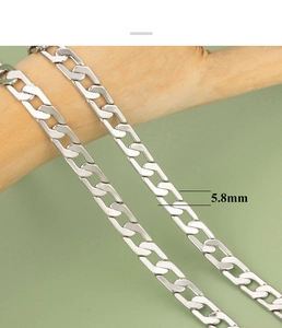 Macro shot of 5.8mm wide silver flattened O-link chain for DIY jewelry making
