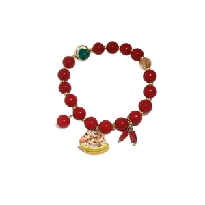 Bracciale di perline in agata con ciondoli a forma di cavallo a dondolo rossi e oro